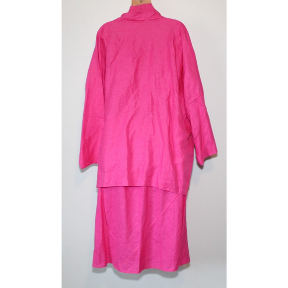 SHAMASK 100% Linen Jacket & Skirt Set Pink Size 2 3 Oversized Lagonlook Coastal - Picture 3 of 16